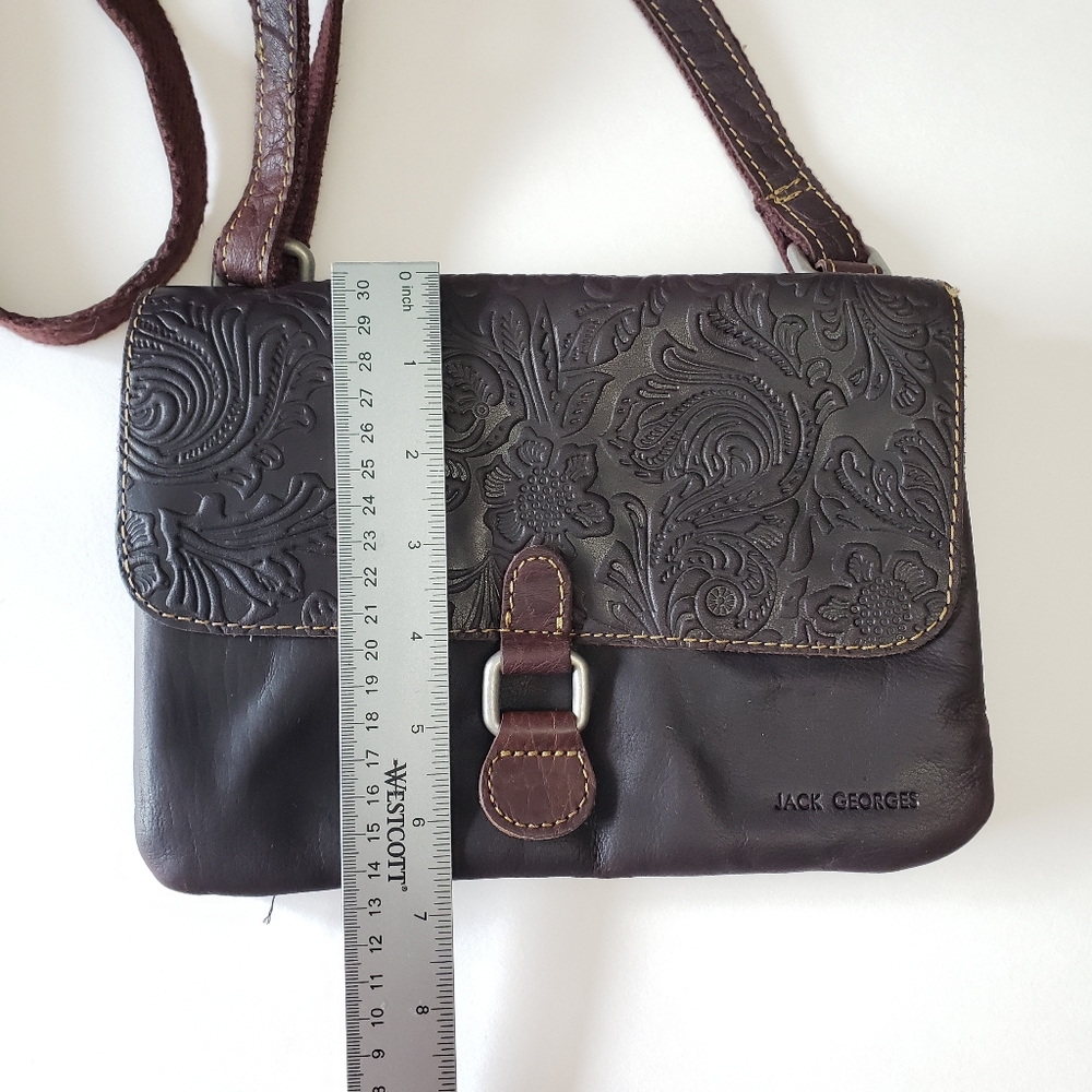 Jack Georges Brown Genuine Leather Crossbody Purse with adjustable strap - Picture 3 of 14